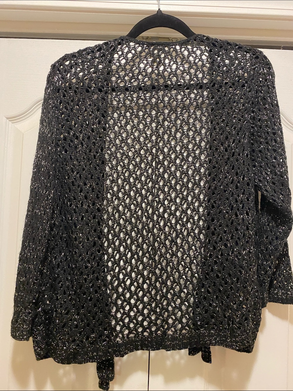 Classic Elements Black Open-Weave Metallic Thread Cardigan with Blouse. - Picture 5 of 7